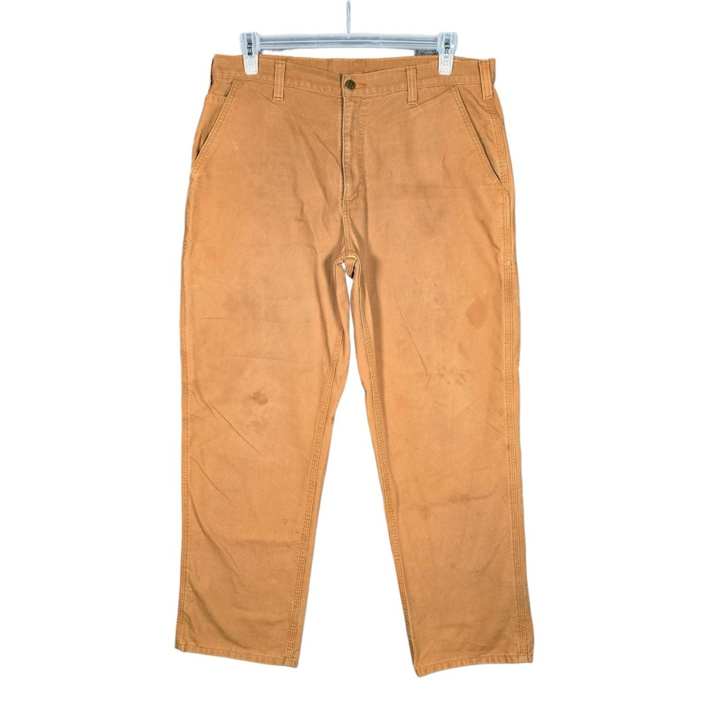 Carhartt Pants Mens 36x32 Brown Work Carpenter Dungaree Fit 383-51 Distressed